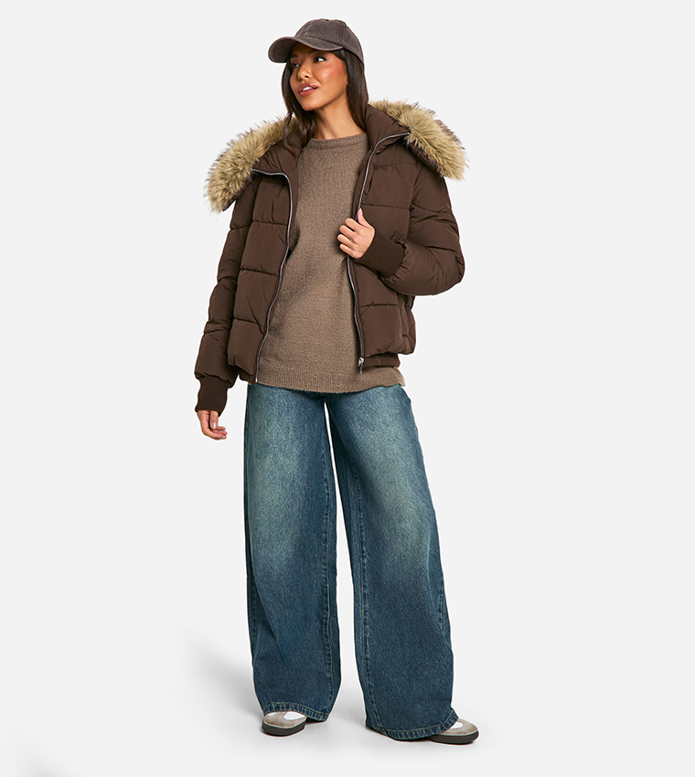 Faux Fur Collar Puffer Jacket