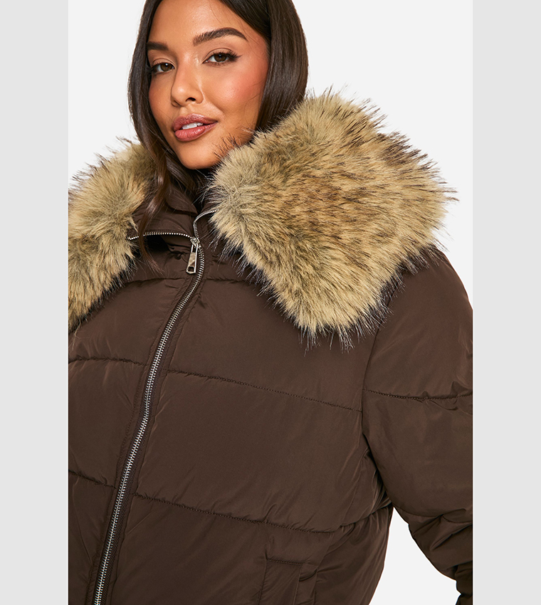 Faux Fur Collar Puffer Jacket