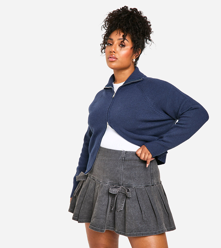 Curve Bow Detail Pleated Micro Mini Skirt