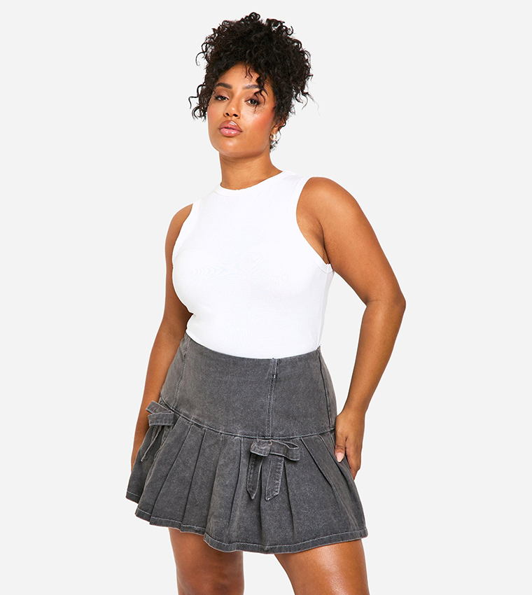 Curve Bow Detail Pleated Micro Mini Skirt