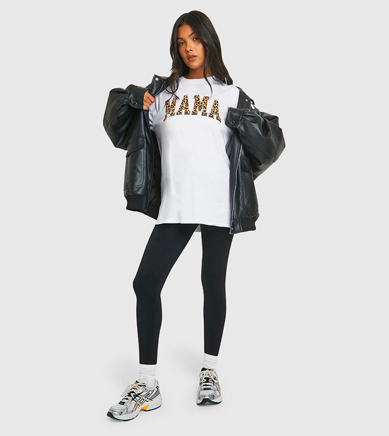 Maternity Mama Leopard Printed Oversized T-Shirt