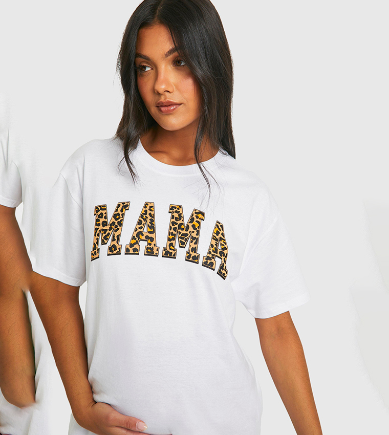 Maternity Mama Leopard Printed Oversized T-Shirt