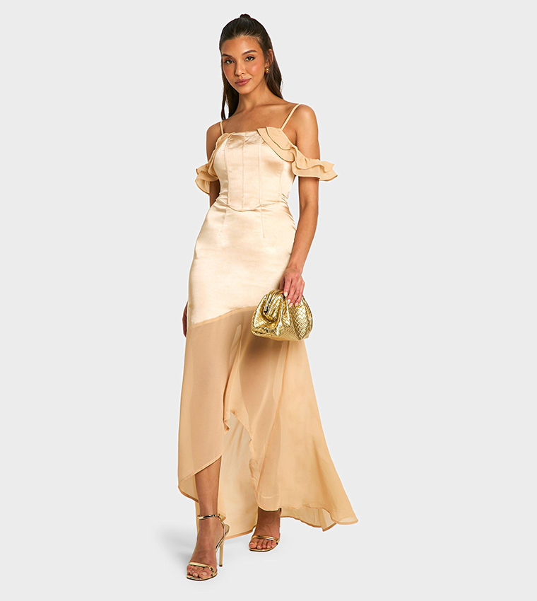 boohoo champagne satin dress Champagne Satin Dresses