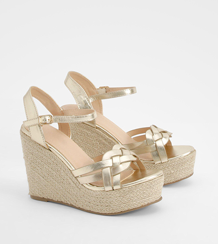 Buy Boohoo Metallic Front Espadrille Wedge Sandals In Gold