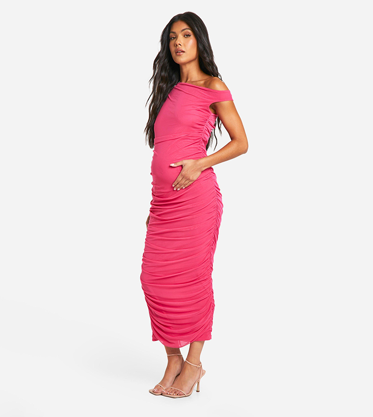 boohoo pink maternity dress Blush boohoo Maternity Crepe Frill Hem Midi Dress