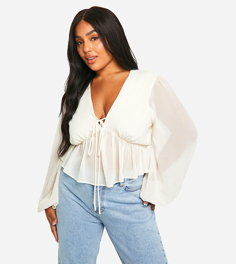 Curve Tie Front Peplum Top