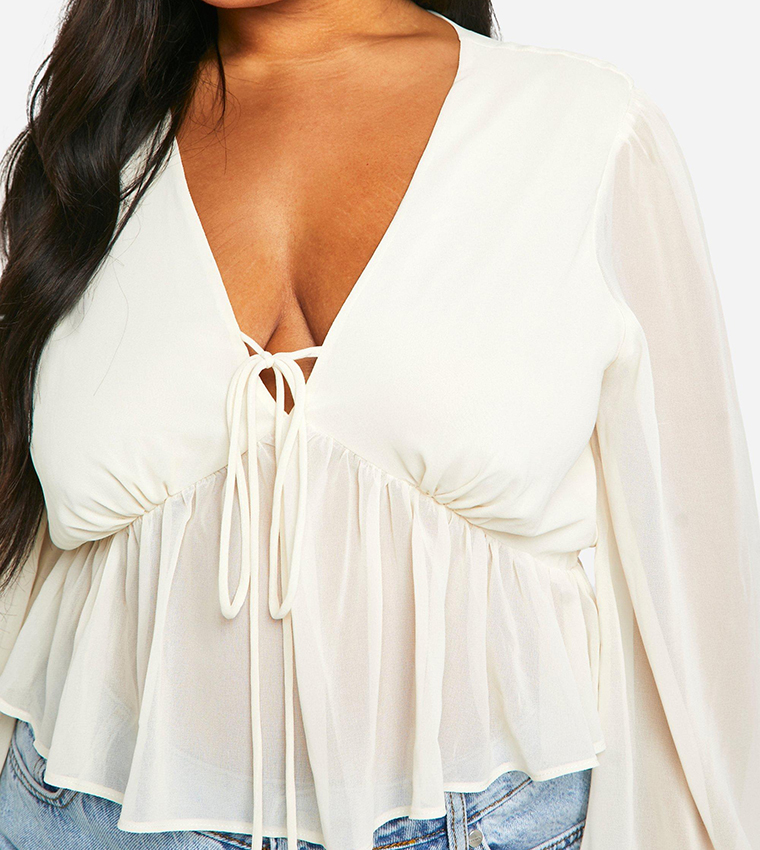 Curve Tie Front Peplum Top