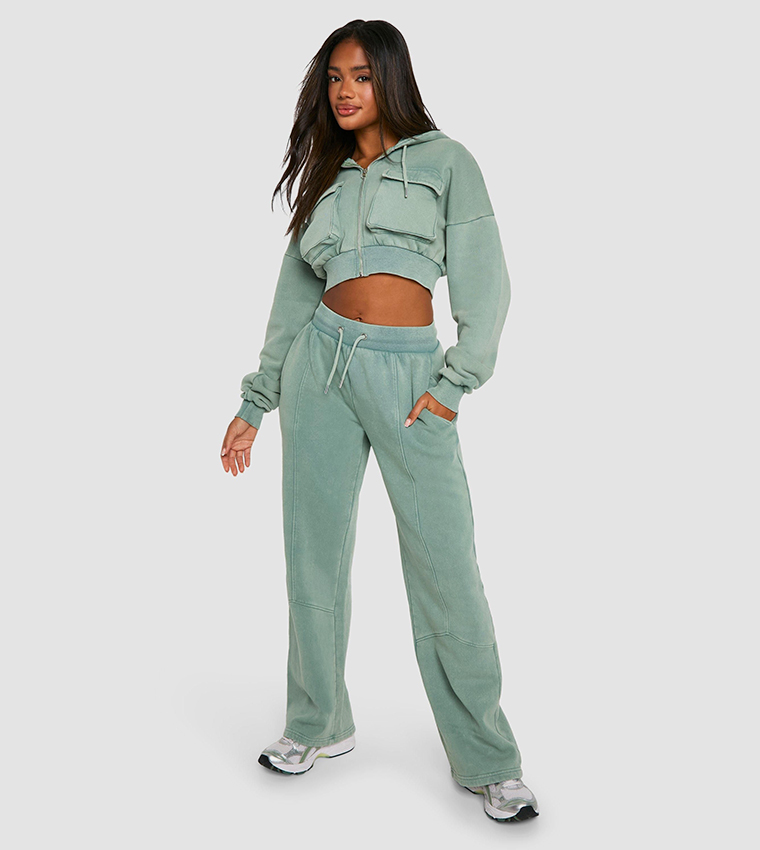 Washed Cropped Hooded Sweatsuit