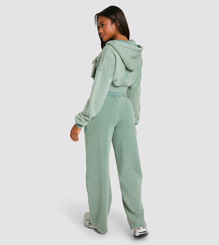 Washed Cropped Hooded Sweatsuit