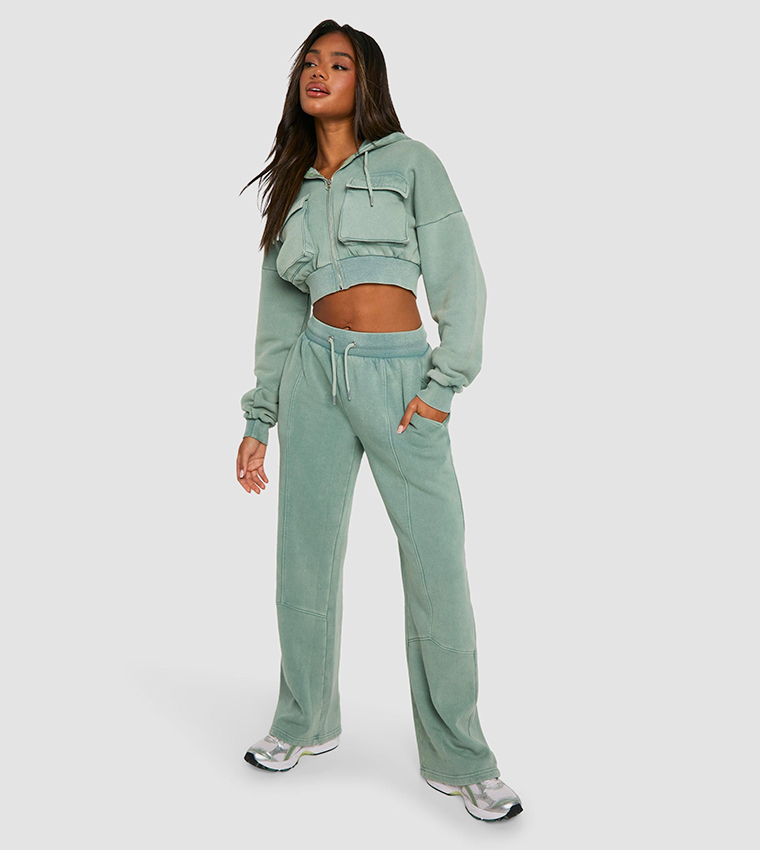 Washed Cropped Hooded Sweatsuit