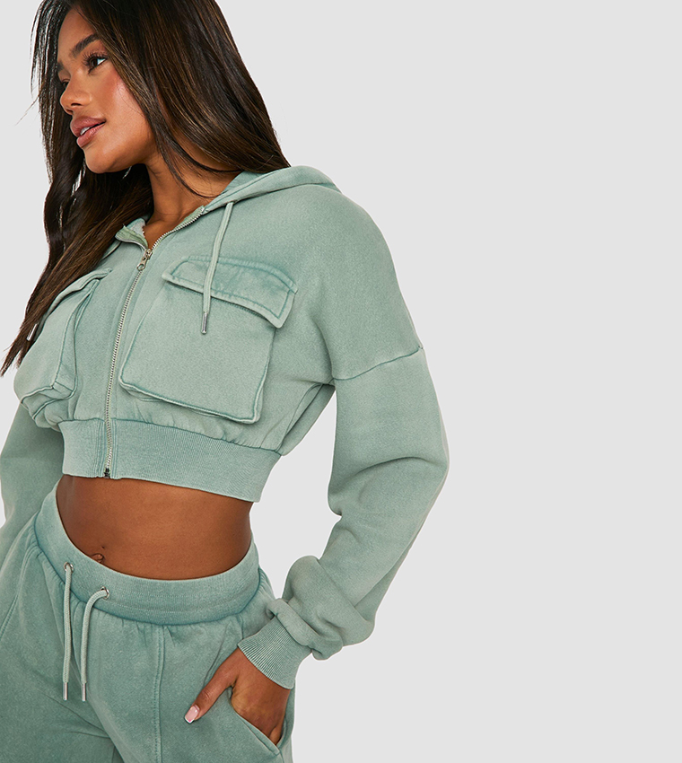 Washed Cropped Hooded Sweatsuit