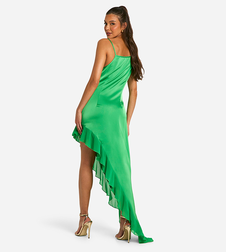 Satin Chiffon Frill Hem Maxi Dress