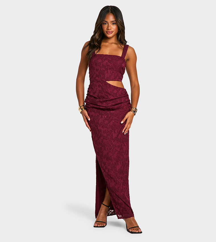 Buy Boohoo Jacquard Cut Out Maxi Dress In Maroon 6thStreet Bahrain