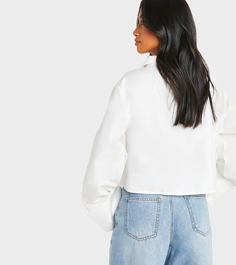 Petite Turn Up Cuff Tie Front Shirt