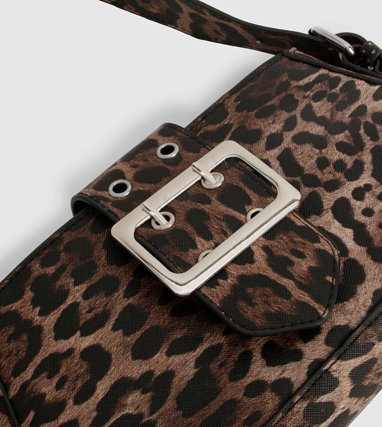 Buckle Detail Leopard Print Shoulder Bag