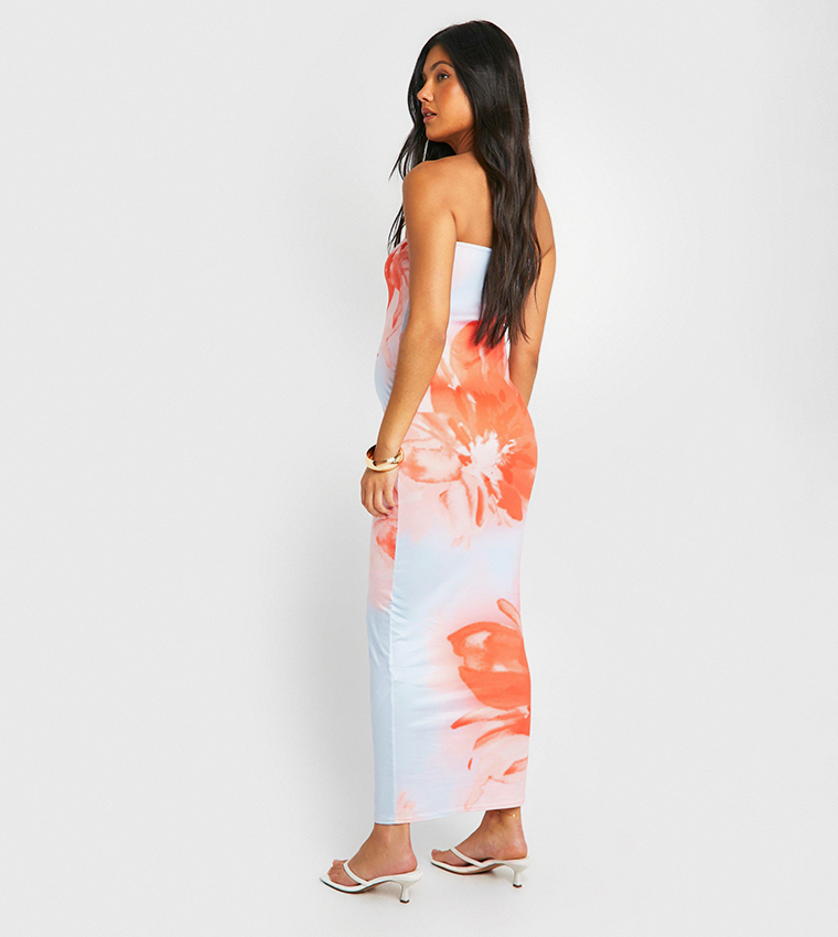Floral Print Super Soft Bandeau Maxi Dress