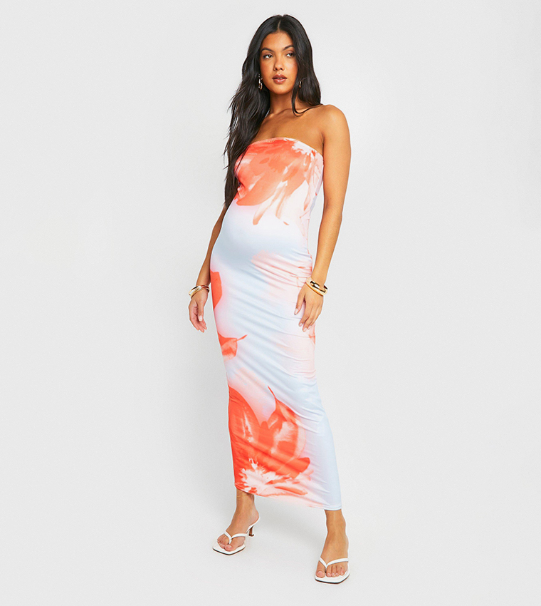 Floral Print Super Soft Bandeau Maxi Dress