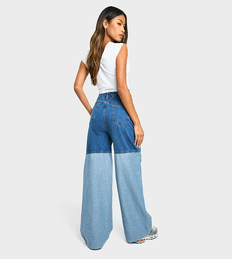 Contrast Seam Detail Wide Leg Jeans