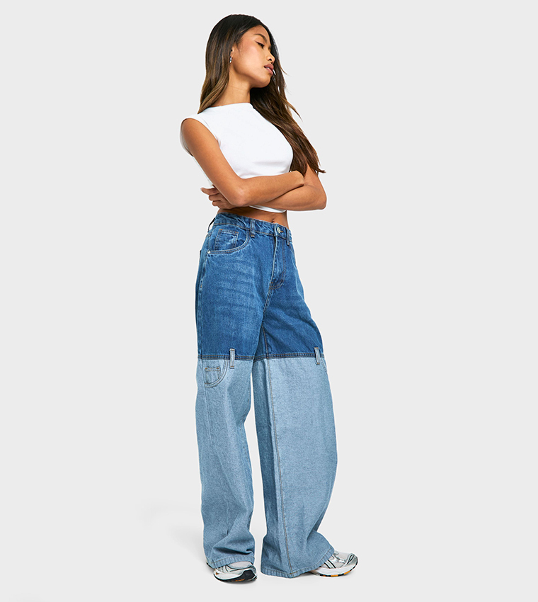 Contrast Seam Detail Wide Leg Jeans