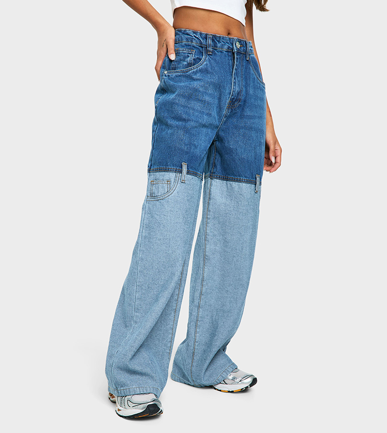 Contrast Seam Detail Wide Leg Jeans