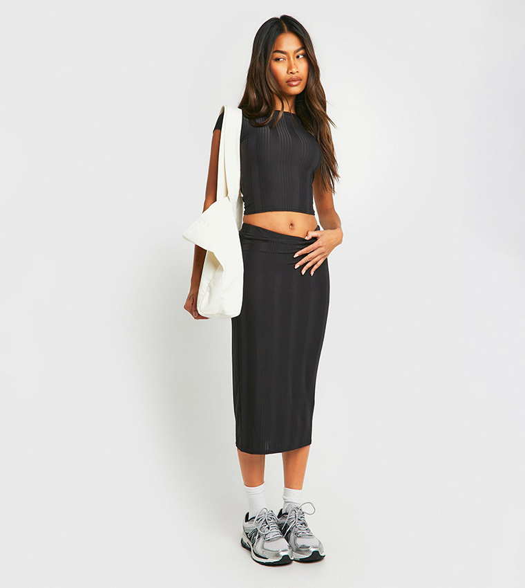 Buy Boohoo Cap Sleeves Crop Top And Midi Skirt Set In Black 6thStreet Kuwait