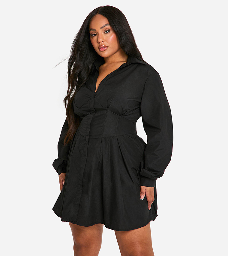 Curve Corset Detail Shirt Mini Dress