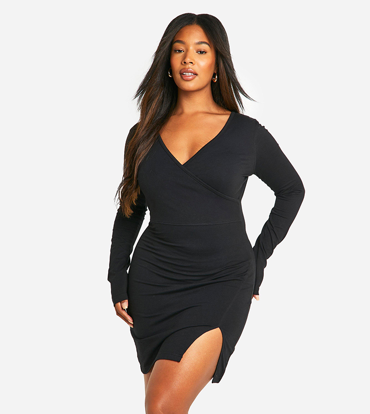 Curve Solid Jersey Wrap Dress