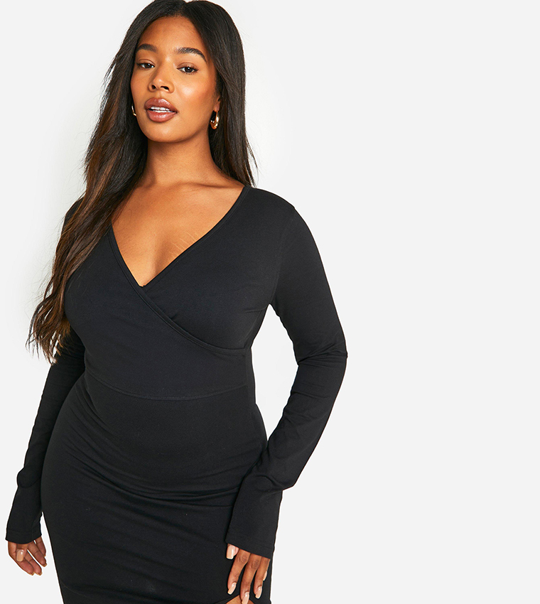 Curve Solid Jersey Wrap Dress