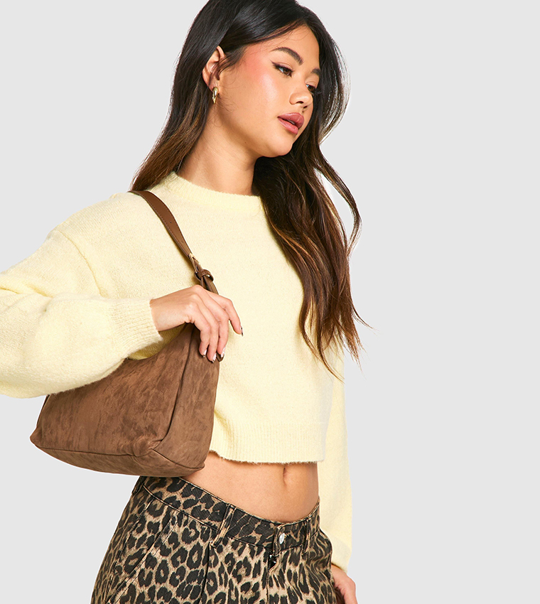Faux Suede Slouchy Shoulder Bag