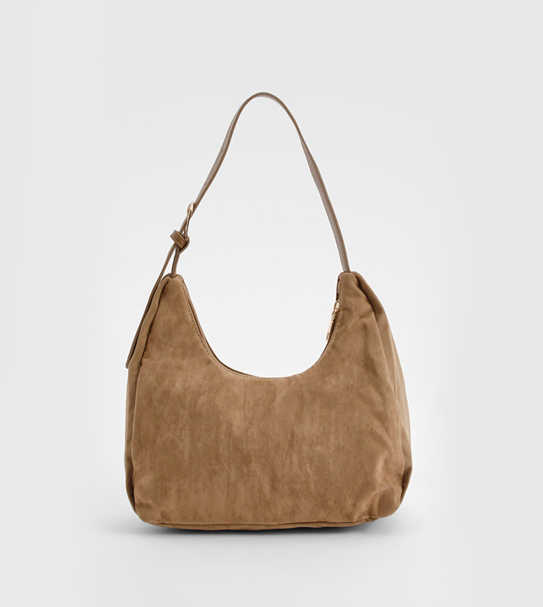 Faux Suede Slouchy Shoulder Bag