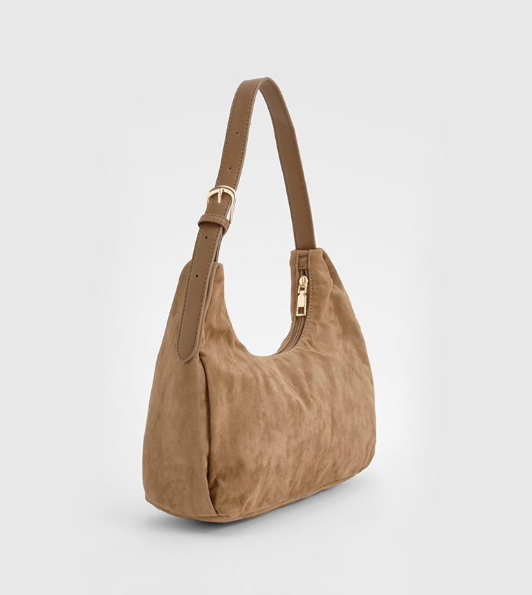 Faux Suede Slouchy Shoulder Bag