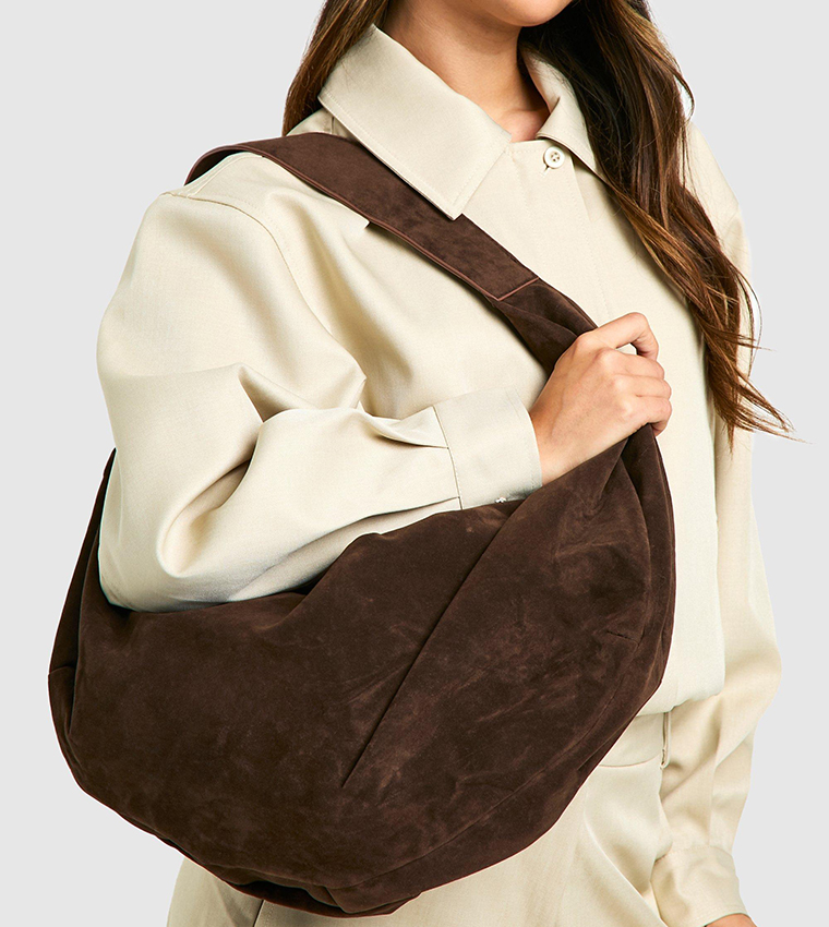 Faux Suede Slouchy Shoulder Bag