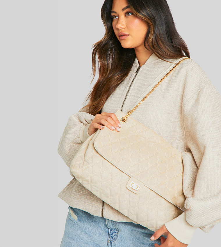 Quilted Faux Suede Shoulder Bag