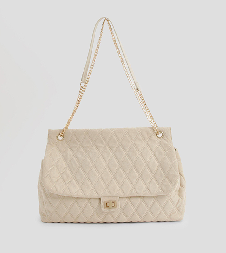 Quilted Faux Suede Shoulder Bag