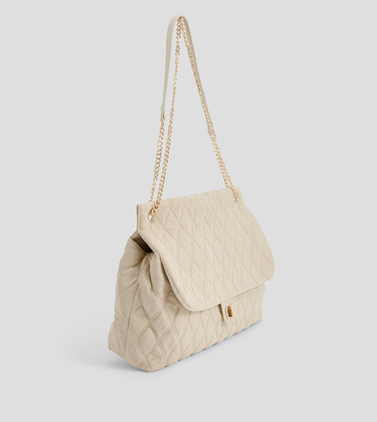 Quilted Faux Suede Shoulder Bag