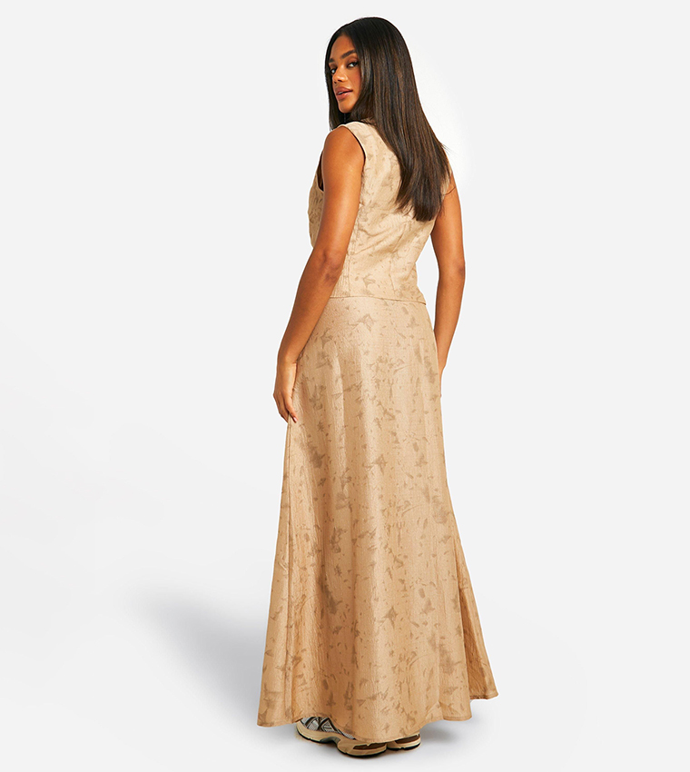 Tie Dye Textured Column Slit Back Maxi Skirt