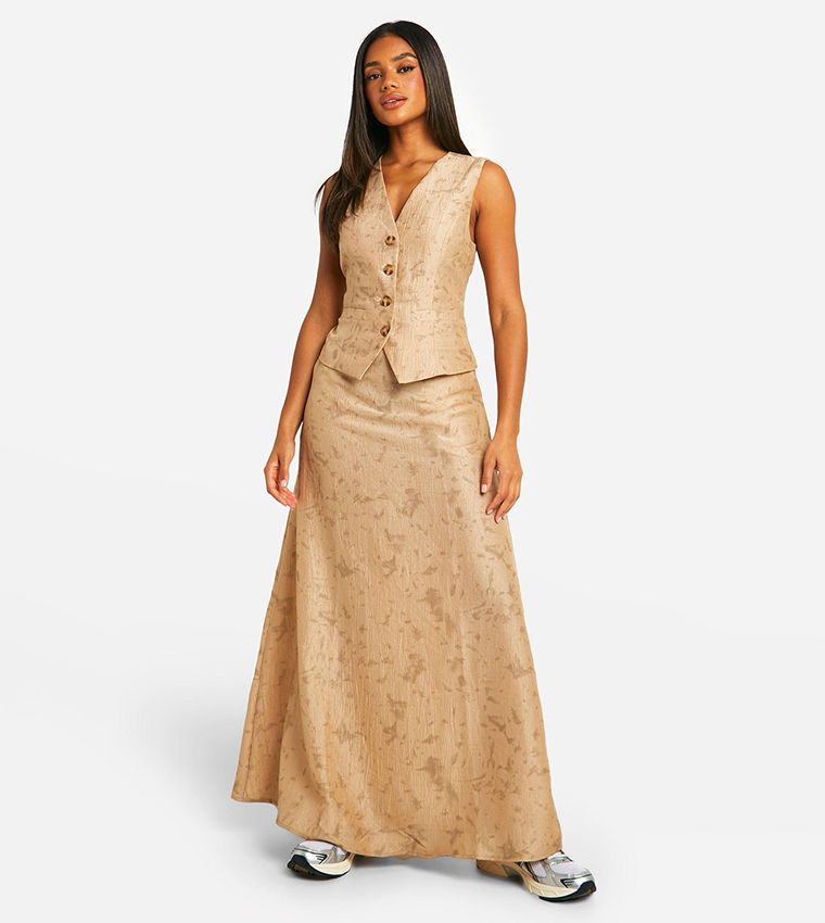 Tie Dye Textured Column Slit Back Maxi Skirt