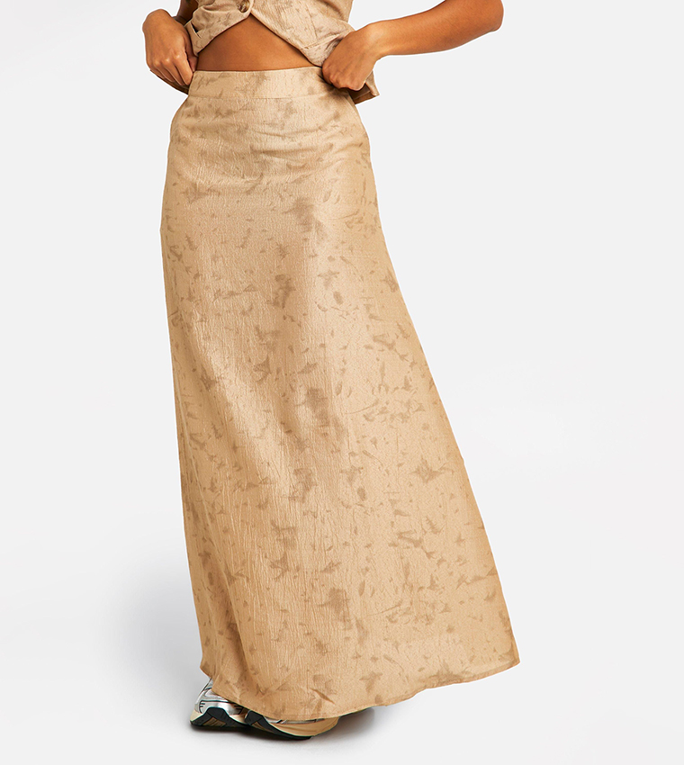 Tie Dye Textured Column Slit Back Maxi Skirt