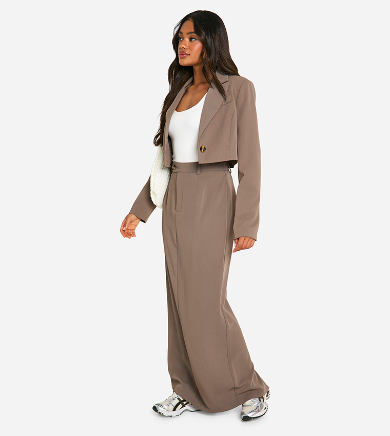 Column Split Back Tailored Maxi Skirt