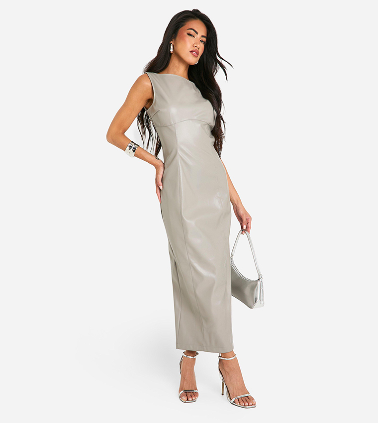 Buy Boohoo Sleeveless Faux Leather Midaxi Dress In MOCHA | 6thStreet UAE