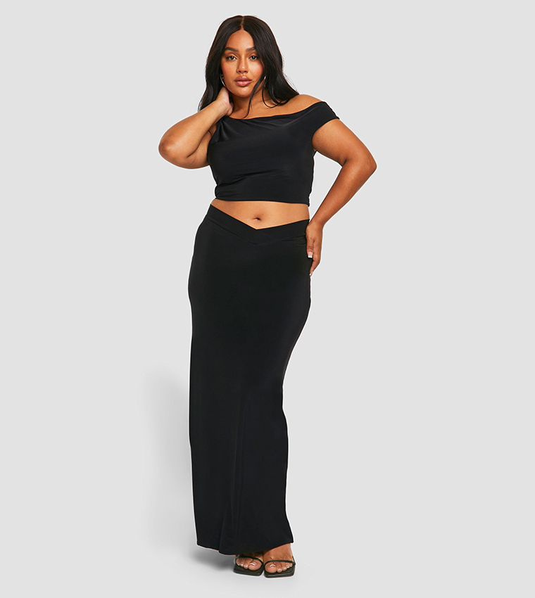 Buy Boohoo Curve Off Shoulder Top & V Waistband Maxi Skirt