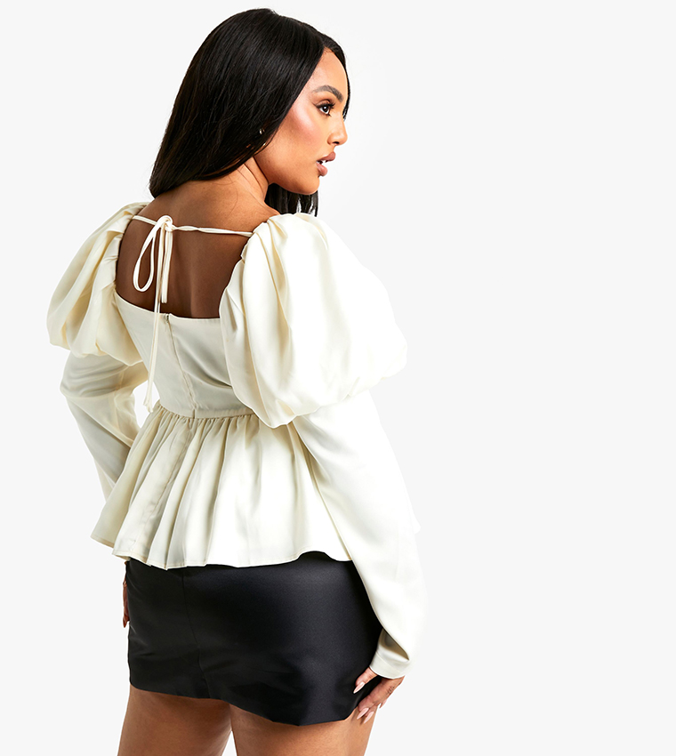 Curve Satin Puff Sleeves Top