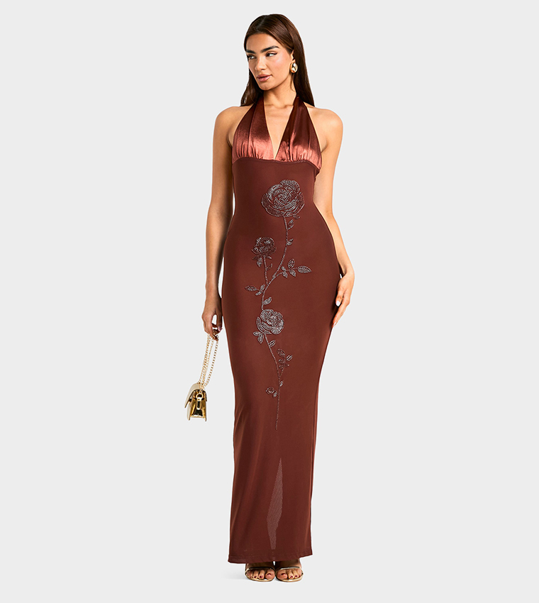 chinese dress ladies Embellished Bandeau Cowl Neck Maxi Dress in Blush - 6