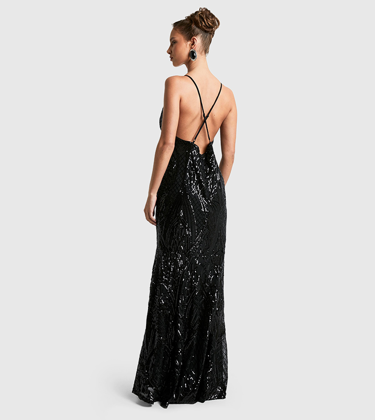 Demask Sequined Plunge Strappy Maxi Dress