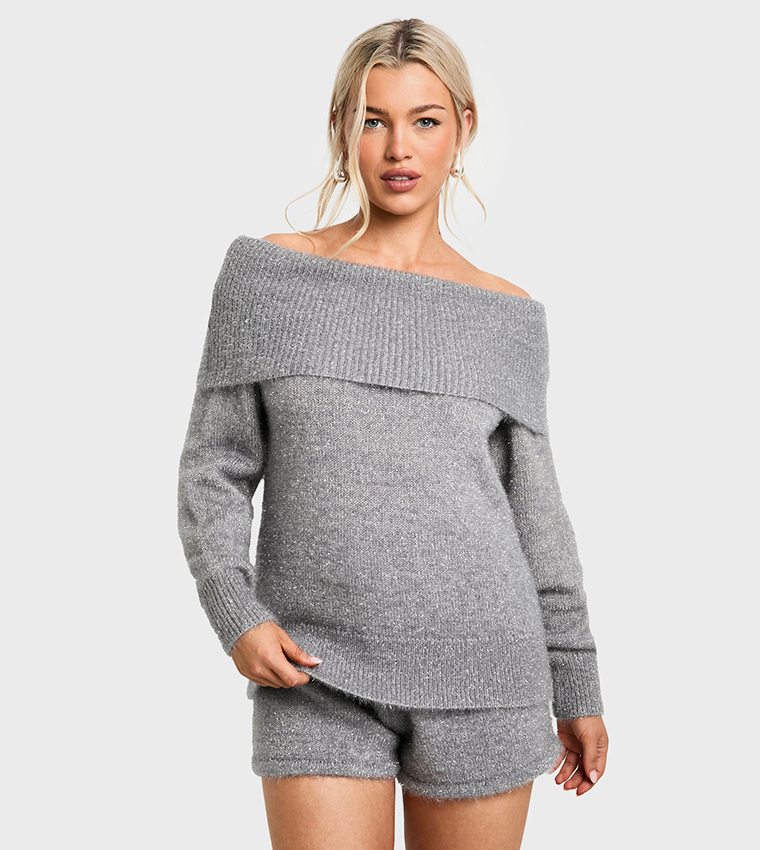 Glitter Knitted Bardot Top & Short Set