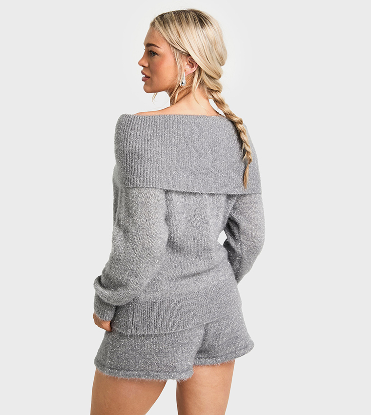 Glitter Knitted Bardot Top & Short Set