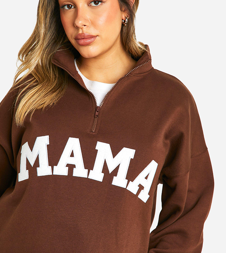 Buy Boohoo Maternity Mama Applique Half Zip Sweatshirt And Flared Leggings Set In Brown 6thStreet Bahrain