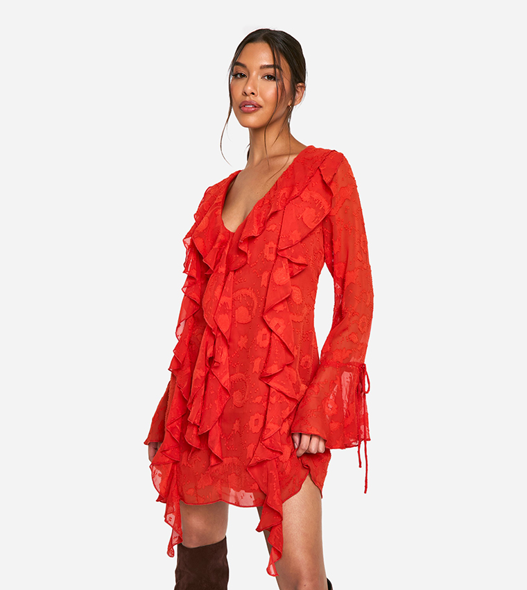 Burnout Paisley Ruffle Mini Dress