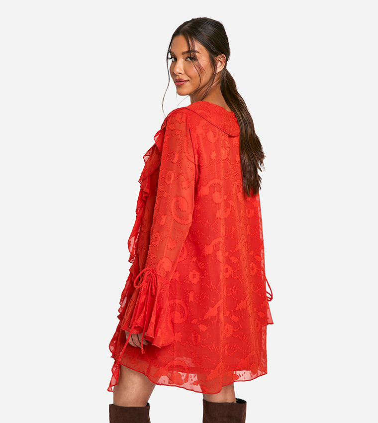 Burnout Paisley Ruffle Mini Dress