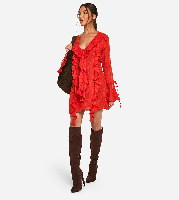 Burnout Paisley Ruffle Mini Dress